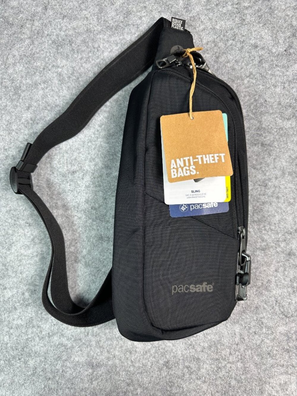 NWT Pacsafe V Anti-Theft Action Sling Bag Black Travel Crossbody RFID